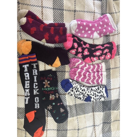 Cozy Sock Bundle – 8 Pair Mixed Styles Fuzzy, Holiday & Crew Socks (Women’s) - Picture 1 of 4